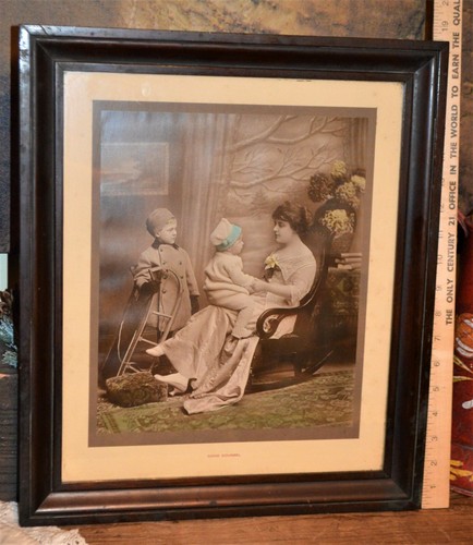 Classic Victorian "Good Counsel" Colorized Picture of Mother & Children w/Sled - Picture 5 of 12