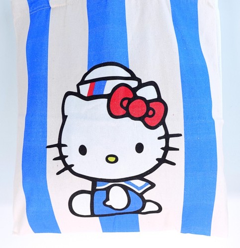 Sanrio Hello Kitty Tote Bag Canvas Cotton Bag Printed Handbag Stripes Reusable - Picture 5 of 6