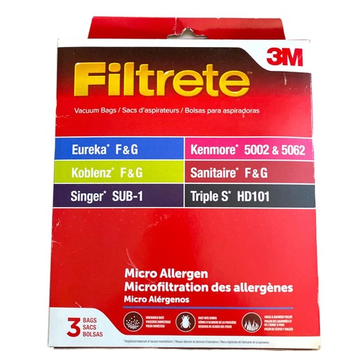 3M Filtrete 3 Pack Vacuum Bags EUREKA F & Kenmore 5002 Micro Allergen 67715C