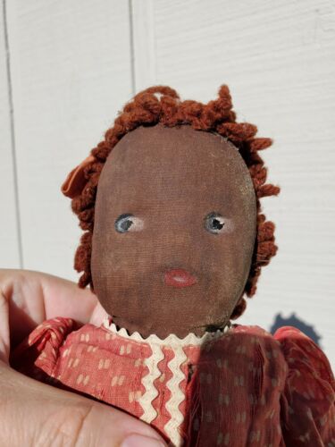 ANTIQUE 13" AFRICAN AMERICAN HANDMADE CLOTH GIRL BABY DOLL BLACK FOLK ART - Picture 2 of 11