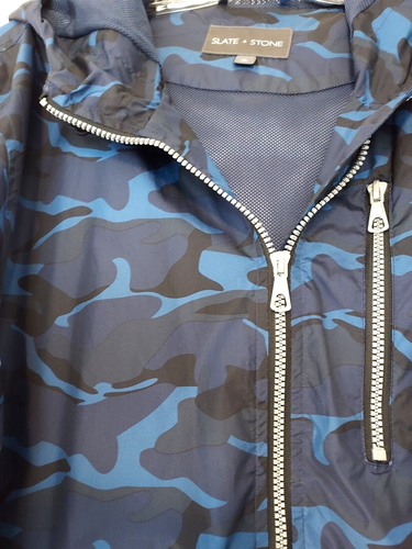 Slate & Stone Mens Blue Camo Track Jacket Mesh Lined Adjustable Hood Light XL - Picture 8 of 12