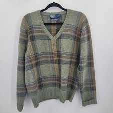Vintage 80's Polo Ralph Lauren Sweater L Green Wool Alpaca Plaid Cabin Core