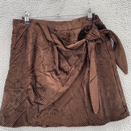 Judith March Skirt Womens Large Capetown Brown Velvet Ribbed Faux Wrap Pull On - Picture 1 of 12