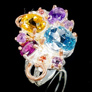 Handmade-Natural-Blue-Topaz-925-Sterling-Silver-Ring-Size-9-R94855