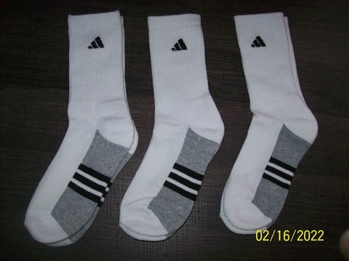ADIDAS Big Kids Uni-Sex 3-Pairs White/Black Cushioned Crew Socks 3Y-9 - Picture 2 of 3