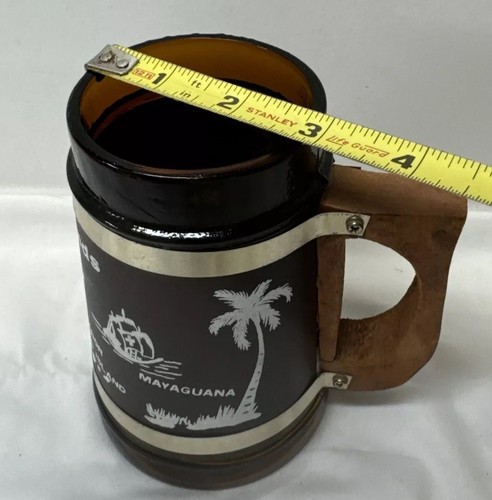VTG Siesta Ware Brown Glass Barrel 5.5" Mug Wood Handle Bahama Islands RARE GUC - Picture 10 of 10