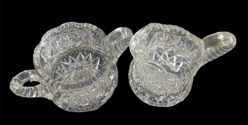 Vintage Crystal Creamer and Open Sugar Bowl Set Sawtooth Edge Lines Star Heavy - Picture 2 of 12