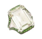 925 Sterling Silver Vintage Ring Multi Shape Real Green Sapphire Sz 6 RG29281