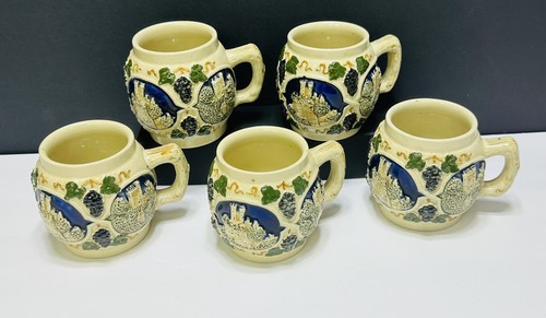 Juego de 5 tazas de gres vintage de castillos alemanes para coleccionistas numeradas #1143 Drachenfels - Imagen 2 de 21