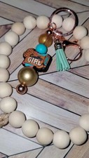 Hand made beaded key chains. Adult Teen Gift Country Girl Turquoise Gold Bro Y30