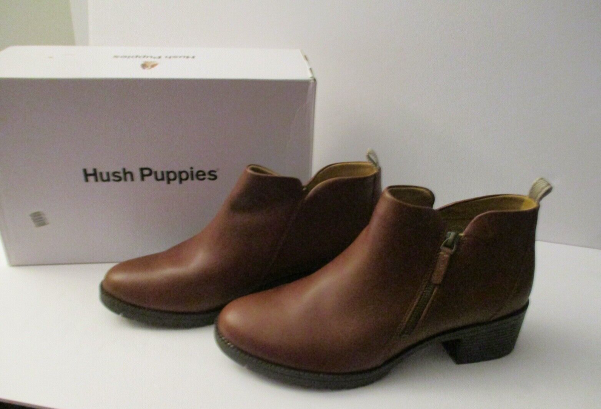 Hush Puppies Hadley Side Zip Cognac Leather Boots Size 11 NEW
