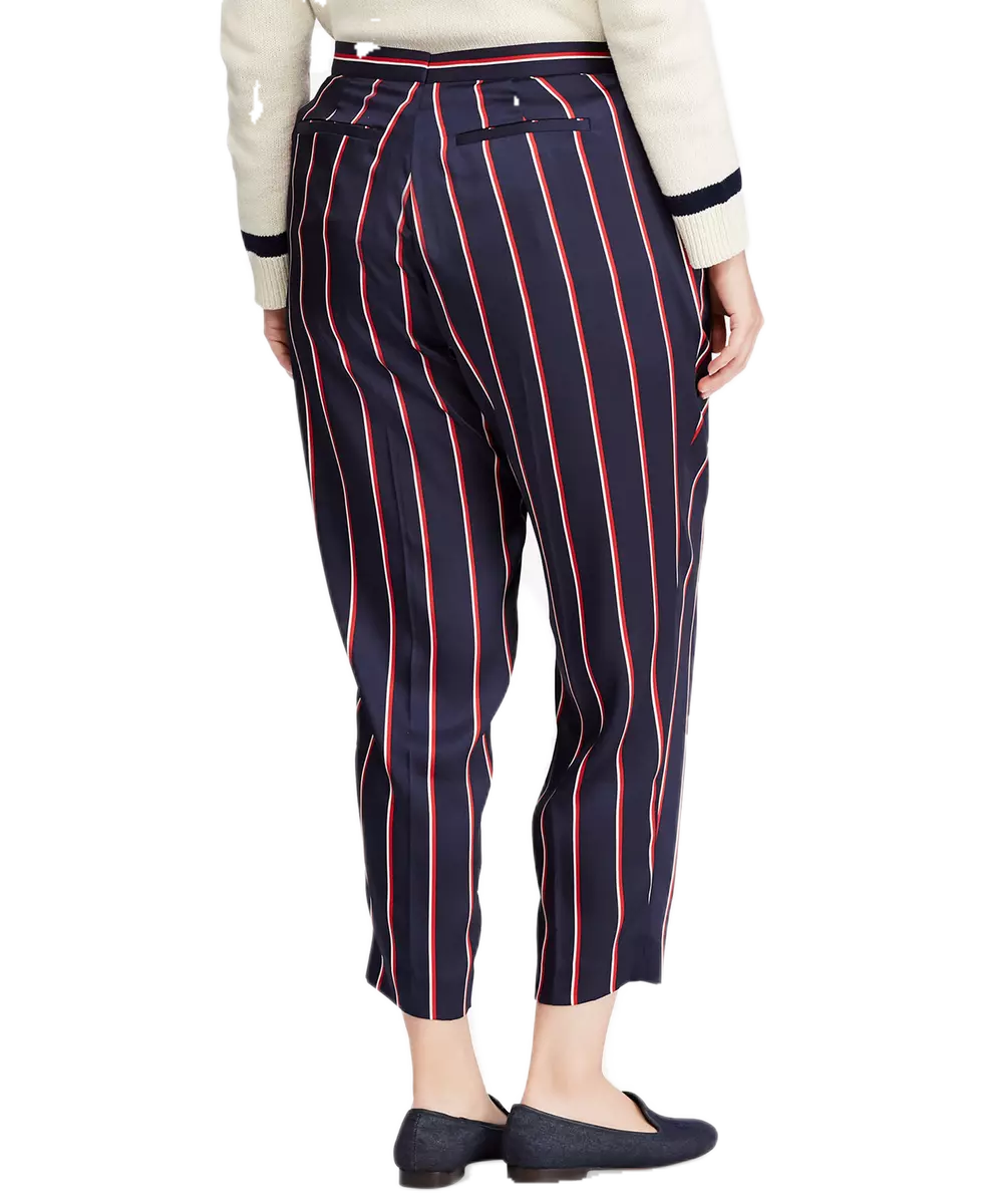 Lauren Ralph Lauren Women's Plus Size Striped Twill Pants (16W, Navy Multi)