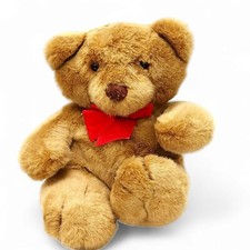Dakin 1989 Vintage Brown Teddy Bear Red Bow Sitting 10 inches High