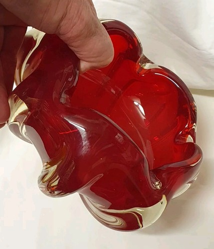 🔶️MURANO GLASS VINTAGE SOMMERSO BOWL 60s SEGUSO POLI BARBINI RETRO RUBY RED - Picture 12 of 16