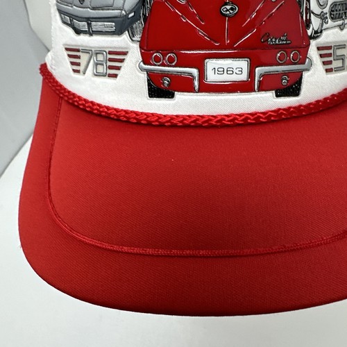 Vintage Corvette Hat Cap Snap Back Red & White 53 63 78 Models Trucker Foam Mesh - Picture 5 of 11