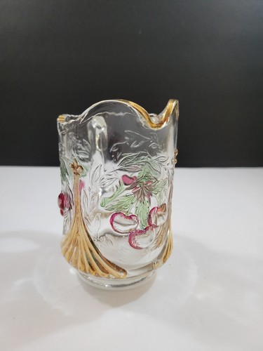 Vtg Clear Pressed Embossed Glass Open Sugar, Creamer, Spoon Set Cherries AS IS - Picture 7 of 23