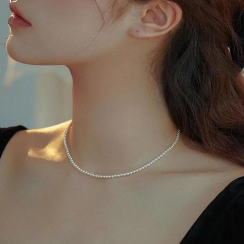 Neu Vintage eleganter Schmuck schlichte weiße Perlenkette Halsreif Halskette für Damen - Bild 17 von 26