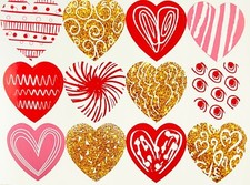 12 Lg HEART STICKERS Fresh DESIGN Valentines Day LOVE gold dots Planner 1.5"