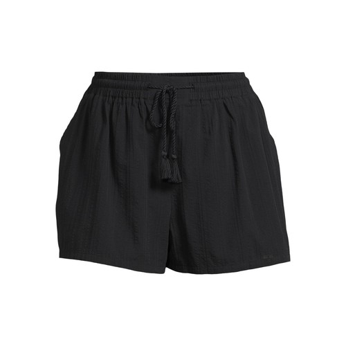 Time and Tru Women's Plus 2X 20W-22W Cotton Pull On Coverup Shorts rich Black - Picture 5 of 8