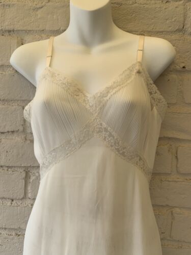 VINTAGE 50er Nylon Schlupfkleid Nachthemd off white Akkordeon Spitze transparent Kleid - Bild 3 von 11