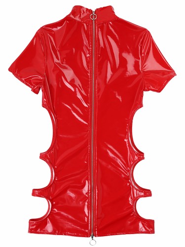 Women's Shiny Wet Look Mini Dress Patent Leather Hollow Out Sexy Party Dresses - Picture 15 of 41
