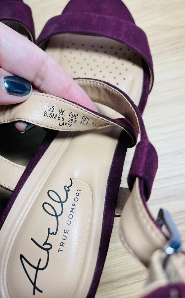 Sandalia Abella True Comfort Lapislázuli Gamuza Borgoña Plataforma Talla 8.5 Foto 3 de 4