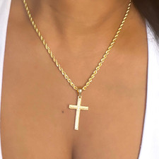 18k Gold Filled Cross Pendant Rope Link Chain Necklace 18" Unisex
