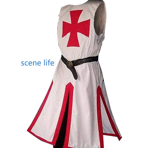 Men Medieval Crusader Knights Templar Tunic Cosplay Costume Renaissance Robe - Picture 8 of 24
