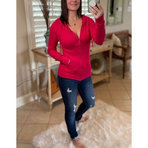 Very Sexy Zip Up Waffle Thermal Hoodie Light Jacket Sweater Yoga Hot Pink - Picture 3 of 5