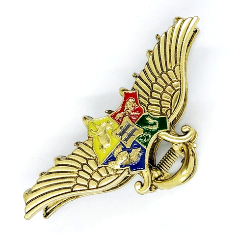HOGWARTS HAIRCLIP Antique Brass Harry Potter Logo & Wings Hair Clip Claw - Picture 2 of 3