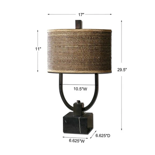Uttermost Stabina Marble Metal and Cane Table Lamp in Rustic Bronze/Brown/Tan - Picture 3 of 3