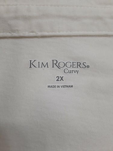 KIM ROGERS Curvy Collared Top, Button Down 3/4 Sleeve 100 % Cotton Ivory Size L - Picture 9 of 9