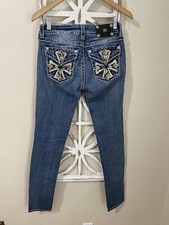 Y2K MISS ME size 27 x 33 LEATHER SEQUIN BLING FLAP POCKET SIGNATURE RISE SKINNY