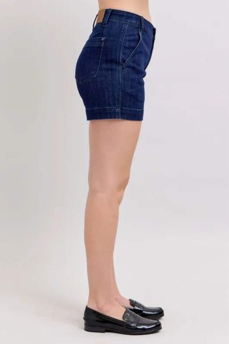 High Waist Denim Shorts Pocketed Slight Stretch Blue - Picture 6 of 12