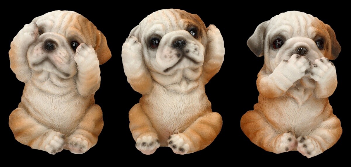 Bulldogs Puppies Figures – 3er Set Decorative Statue Stone Handpainted 7,5cm Up