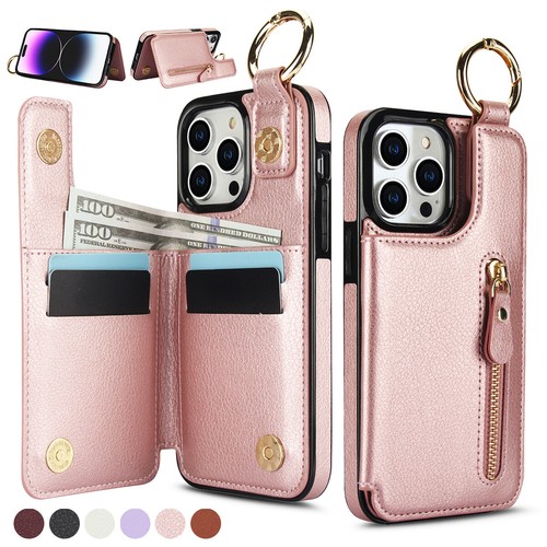 for iPhone 15 Pro Max 14 13 12 11 Card Wallet Ring Case Flip Cover Shockproof