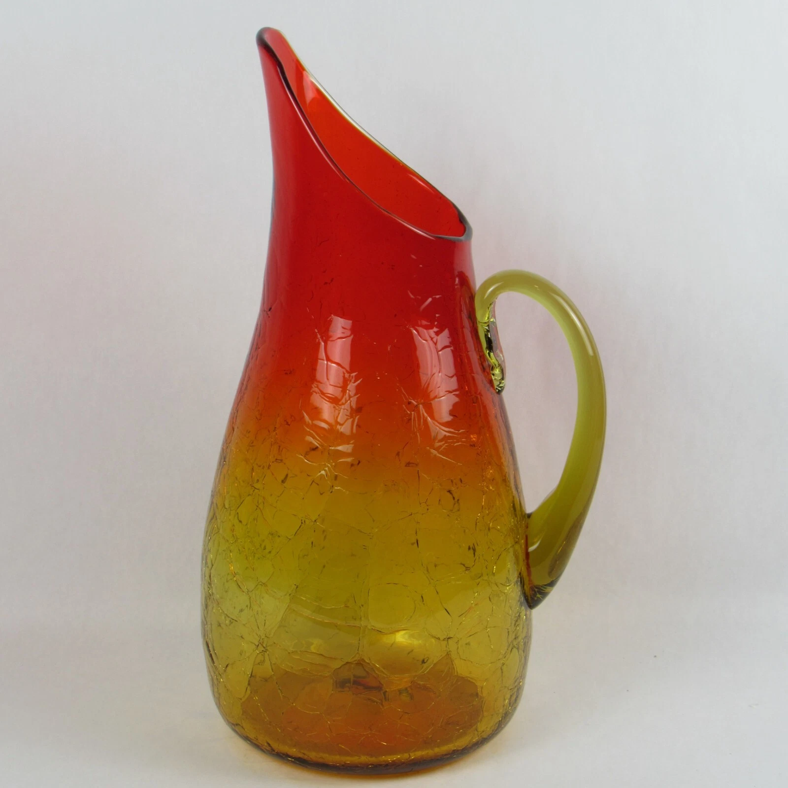 BLENKO CRACKLE GLASS PITCHER VASE 939 AMBERINA 13 3 4" ANDERSON Mid Century MCM