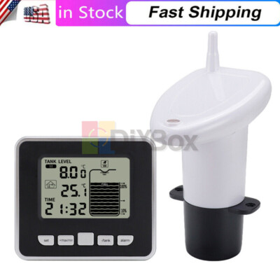FT002 Ultrasonic Water Tank Liquid Level Meter Temperature Clock Gauge Alarm USA