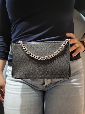 Michael Kors MK Fanny Pack Belt With Pull Chain Black/Grey, Small