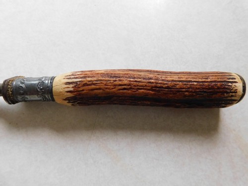 Vintage Knife Sharpening Honing Steel Sterling Silver Collar Deer Antler Handle - Picture 6 of 7