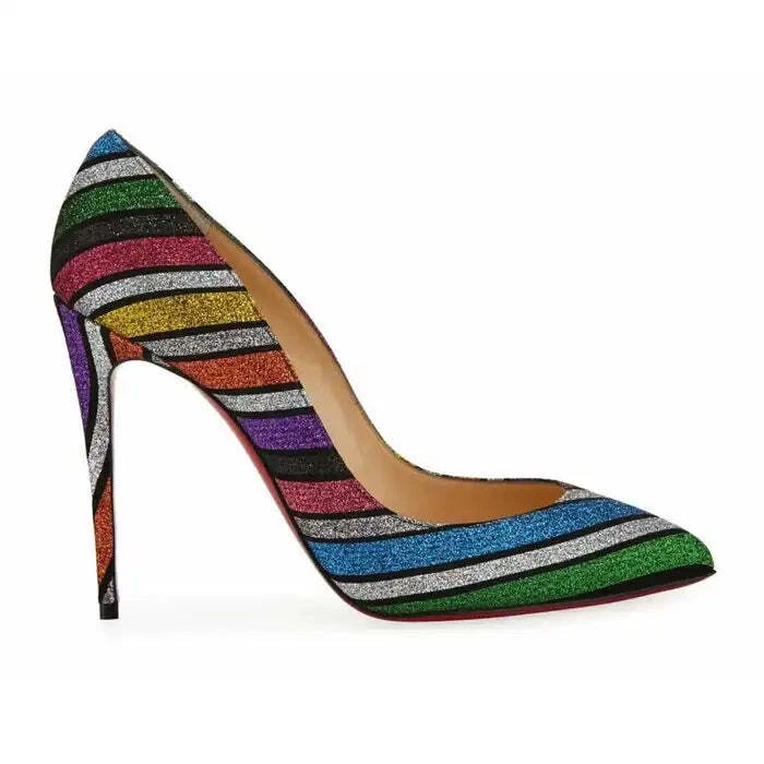 Christian Louboutin カラフルストライプ ハイヒール Christian