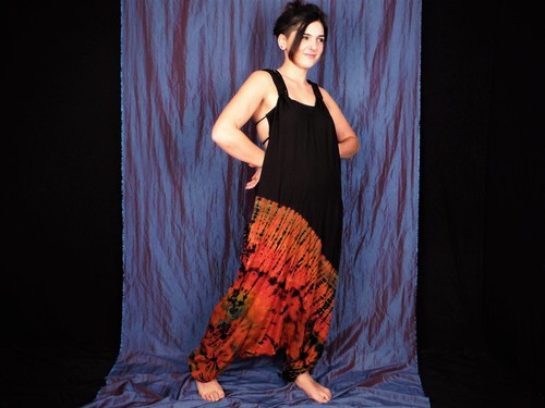 Black Tie Dye Harem Dungarees Hippie Bohemian Baggy Jumpsuit New by Bare Canvas - Picture 76 of 149