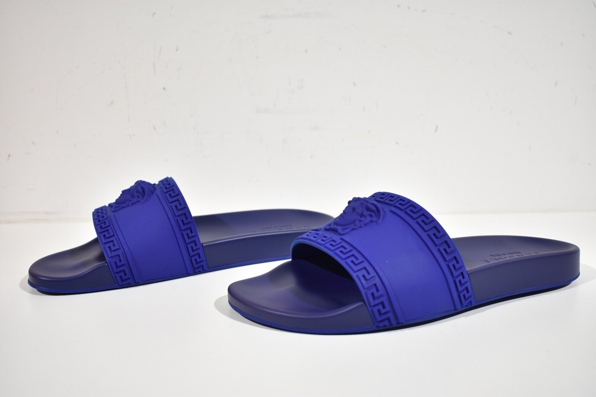 Versace Medusa Palazzo Blue Rubber Logo Slide Pool Sandal  display picture 3