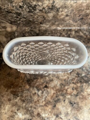 Vintage White Fenton Art Glass Hobnail Opalescent Mini Fan Vase - Picture 2 of 5