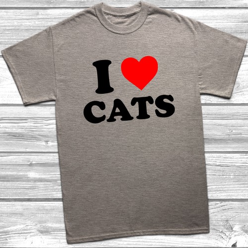 I Love Cats T-Shirt Cat Shirt, Cat Lover Gift, Heart, I Love Cats, - Picture 6 of 6