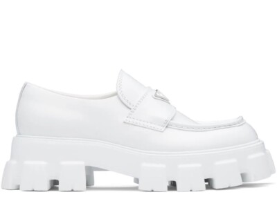 PRADA Men's 'Monolith' Brushed Leather Loafers Bianco White 10 UK