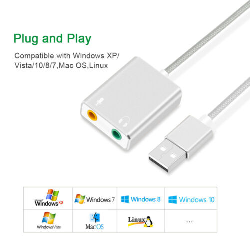 USB 3.0 Externe Sound Karte 7.1 Audio Adapter für Windows 10 Win PC Laptop MacOS - Afbeelding 1 van 6