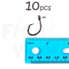 10pcs Size 3/0 Fish WOW!® Fishing 4x strong Offset circle hooks Short Shank @US