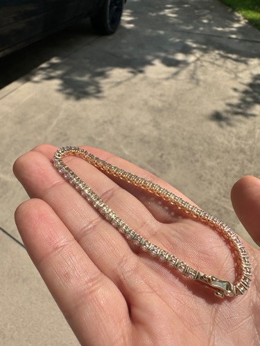 6.1 Ct G/VS1 Round Lab Grown Moissanite Tennis Bracelet Solid 10K Yellow Gold 7" - Picture 3 of 7
