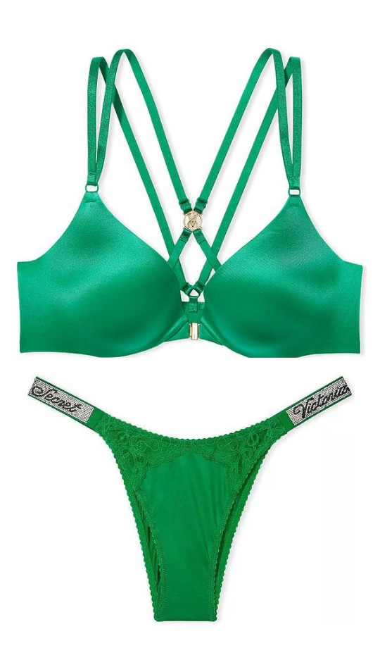 Victoria's Secret Very Sexy So Obsessed Push Up Bra & Panty Set 34B S or M Green